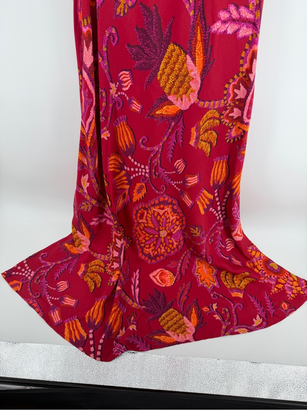 FARM Rio ResortWear Boho Wedding Guest TropicalSunset Floral SatinMaxi Dress SzS - Picture 8 of 11